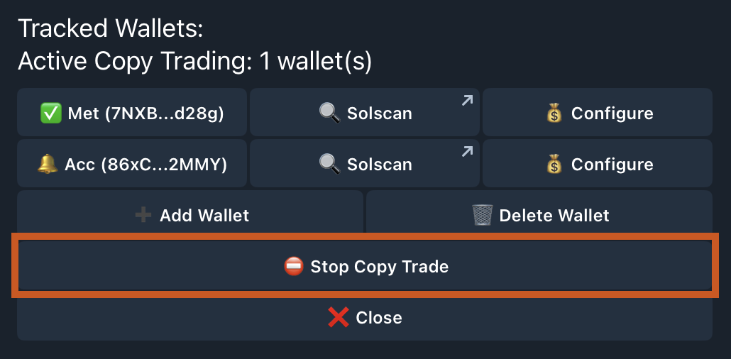 Stop Copy Trade button